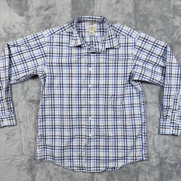 L.L. Bean Plaid Button Down Shirt Size M-Reg Blue Cotton Long Sleeve