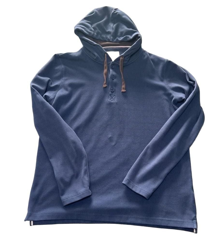 Weatherproof Vintage Navy Blue Fleece Henley Hoodie Long Sleeve Pullover 3