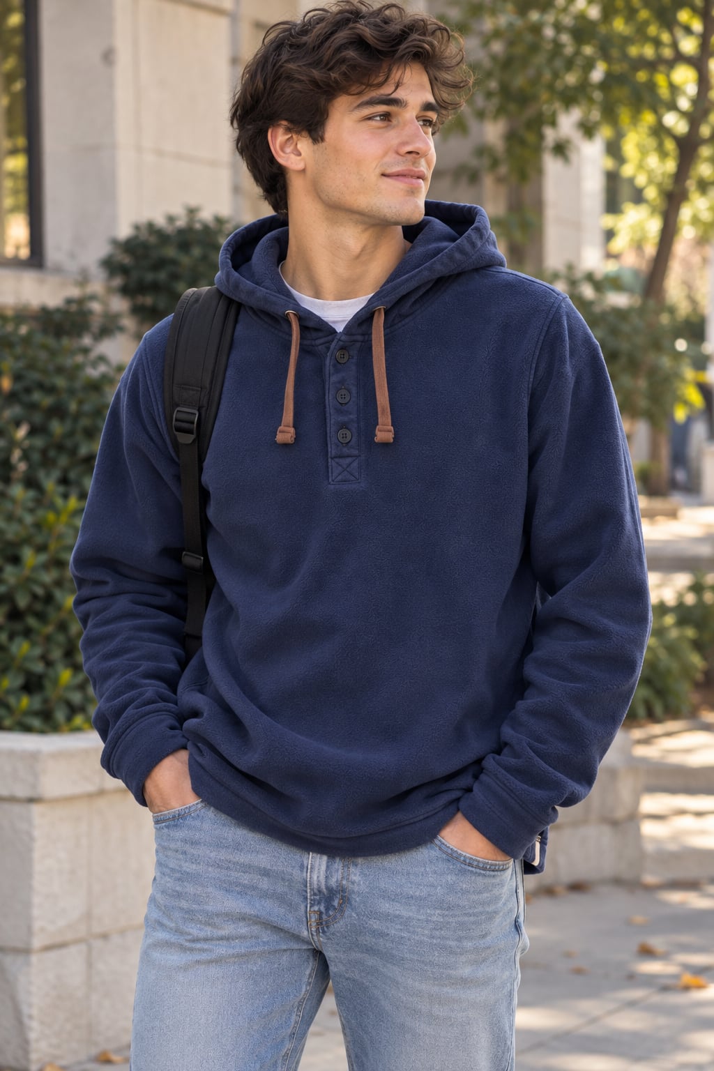 Weatherproof Vintage Navy Blue Fleece Henley Hoodie Long Sleeve Pullover 2