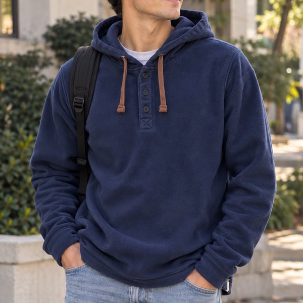 Weatherproof Vintage Navy Blue Fleece Henley Hoodie Long Sleeve Pullover