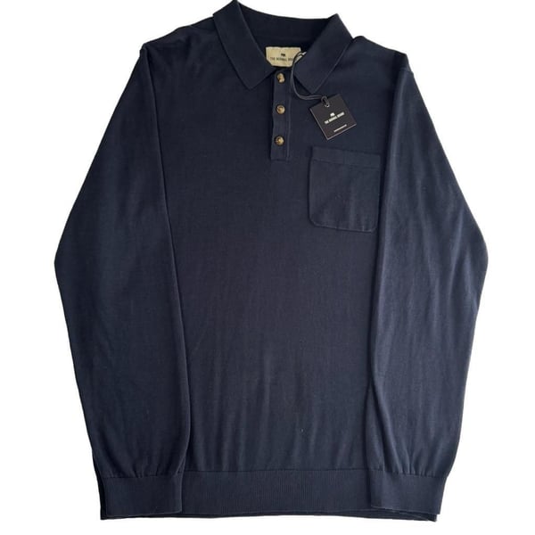 The Normal Brand Long Sleeve knit Polo Size L Navy Pocket