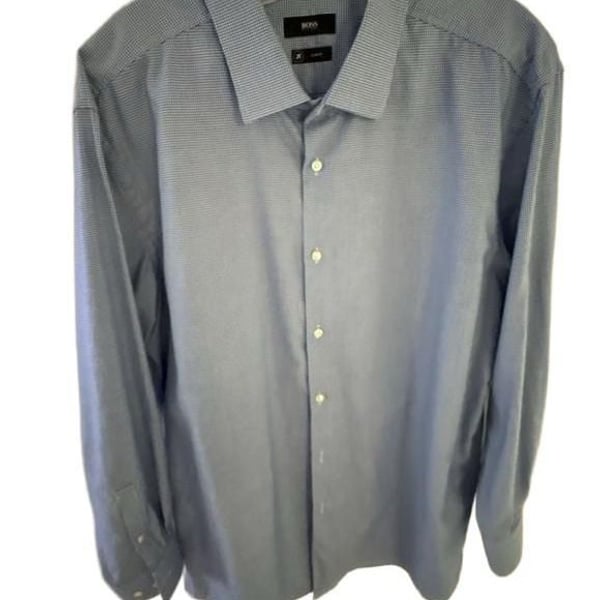 Hugo Boss Slim Fit Dress Shirt EU Size 46 US 18-33”Blue Houndstooth