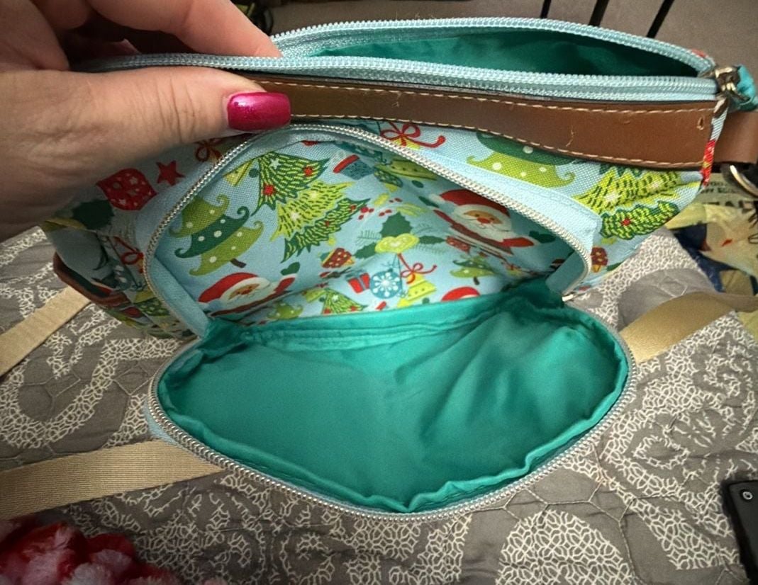 Lily Bloom Christmas Santa Crossbody Bag Blue Holiday Print 7