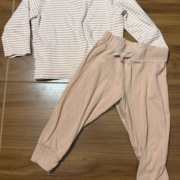 H&M Lounge Set Size 18-24M Pink Stripe Long Sleeve Shirt Jogger Pants