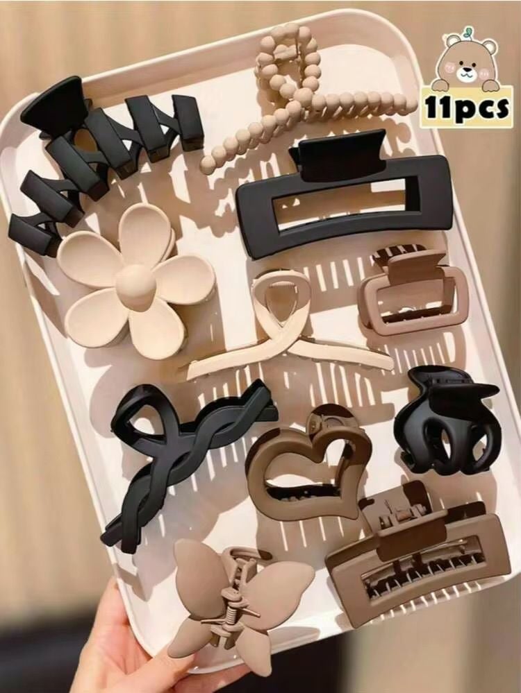 Unbranded 11pcs Matte Hair Claw Clips Set Neutral 2