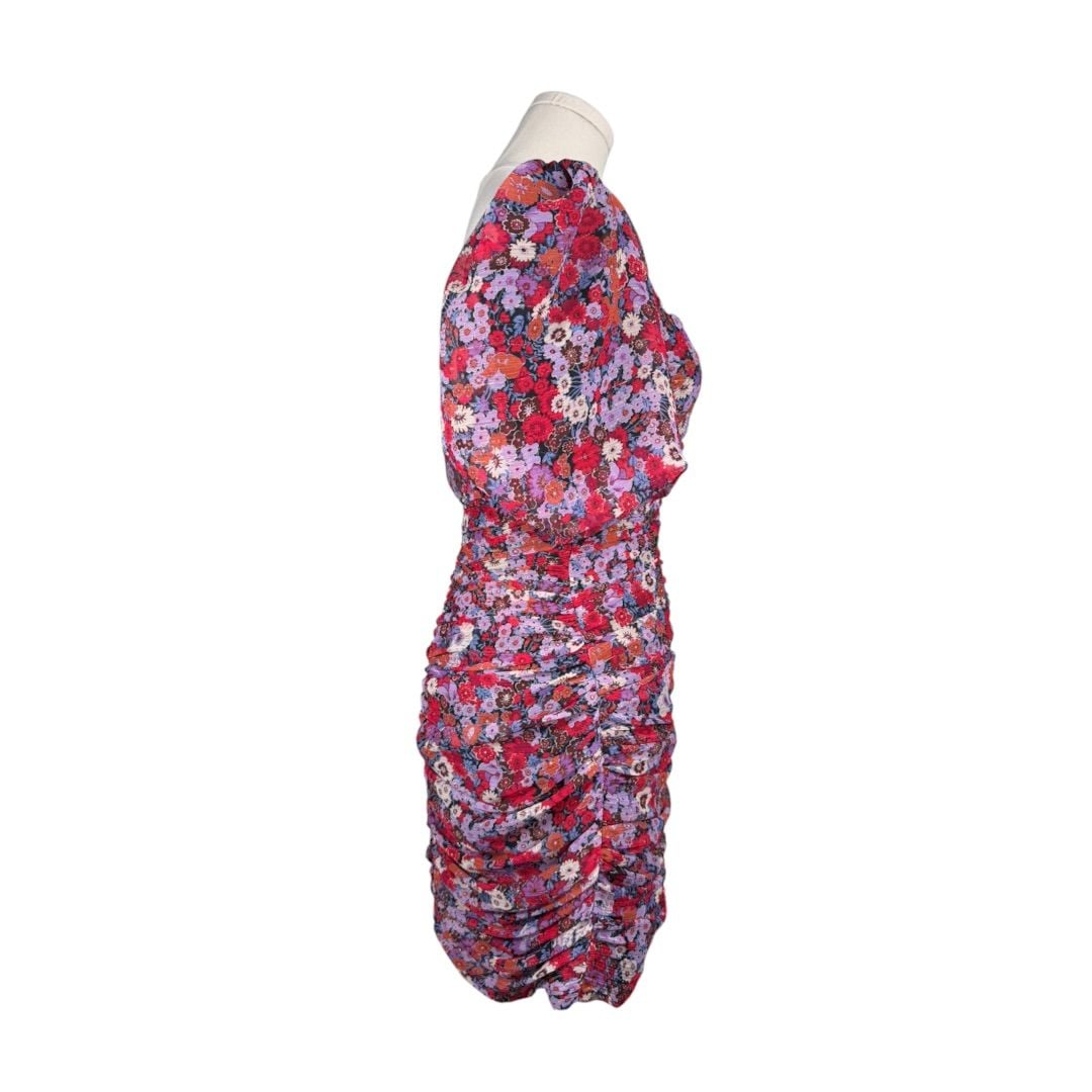 Zara Ruched Mini Dress Size XS Floral Puff Sleeve 3