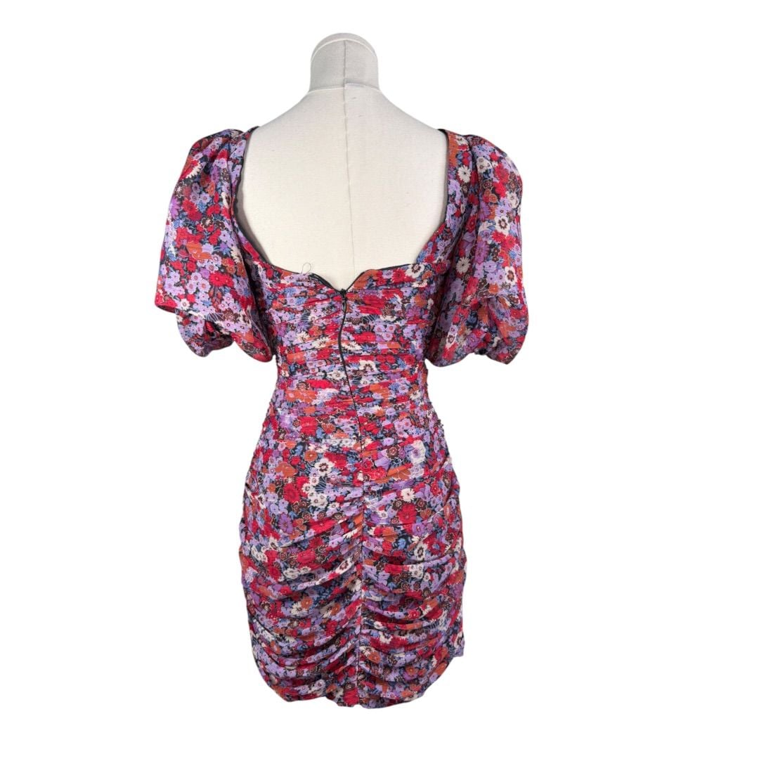 Zara Ruched Mini Dress Size XS Floral Puff Sleeve 4