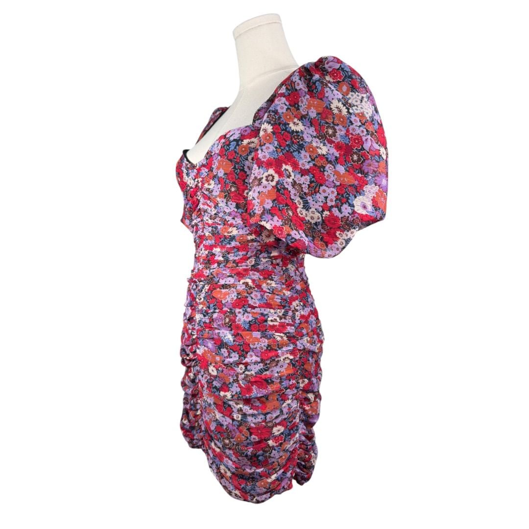 Zara Ruched Mini Dress Size XS Floral Puff Sleeve 5