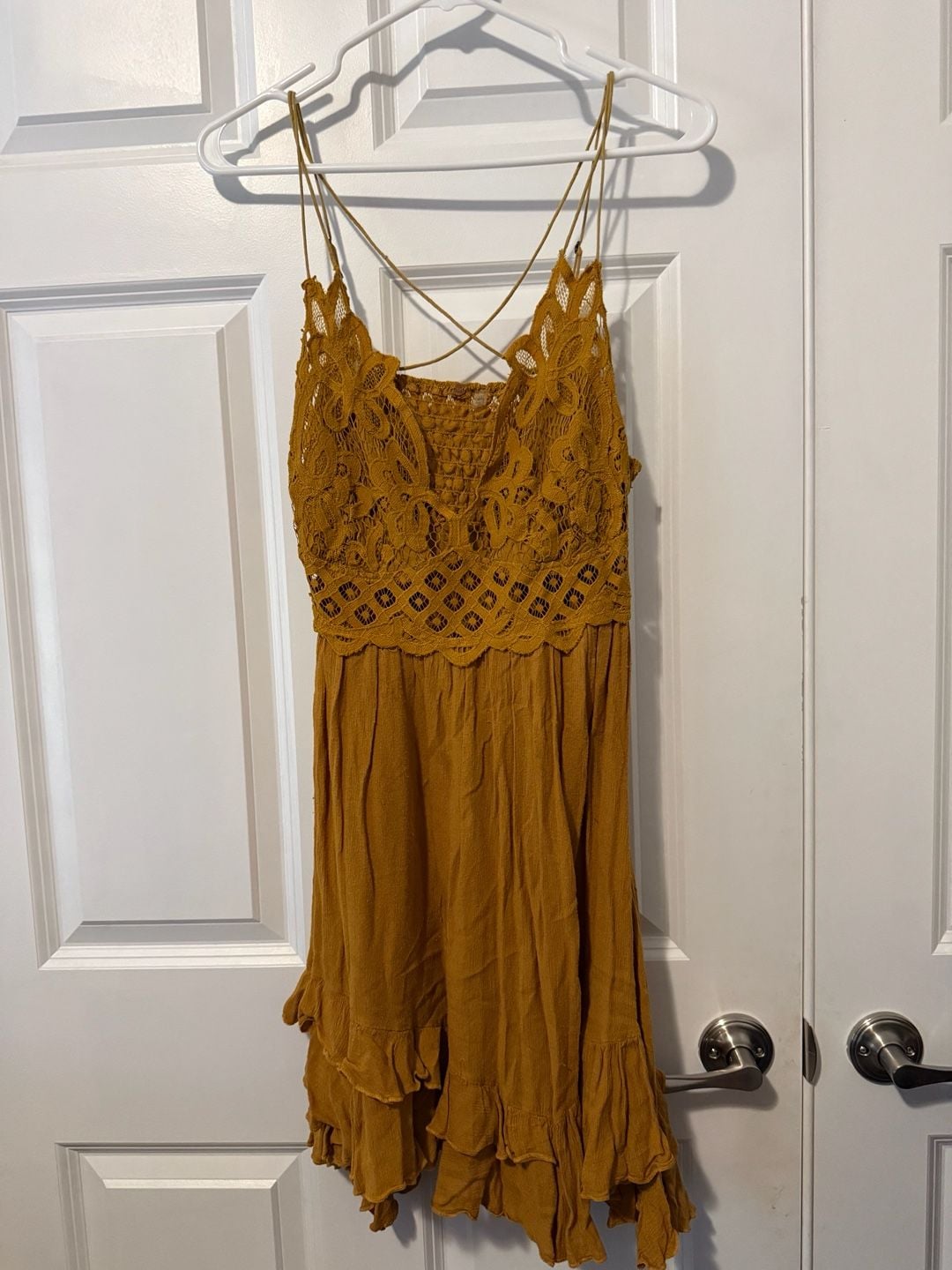 Free People Boho Adella Slip Dress Mustard Yellow XS 4