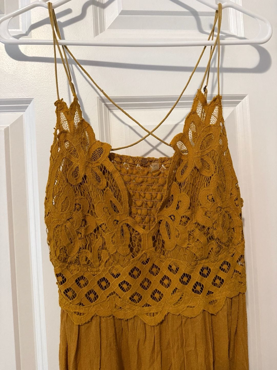 Free People Boho Adella Slip Dress Mustard Yellow XS 5