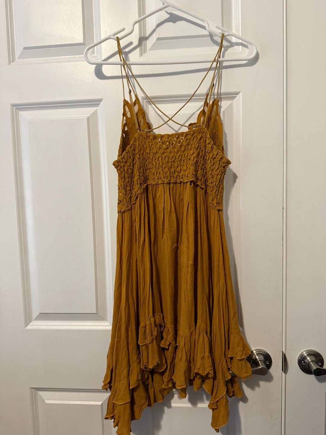 Free People Boho Adella Slip Dress Mustard Yellow XS 7