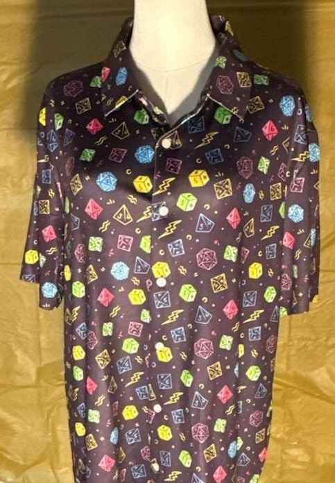 FT Fenteng DND Dice Button Down Shirt Size L RPG Polyhedron Black 2