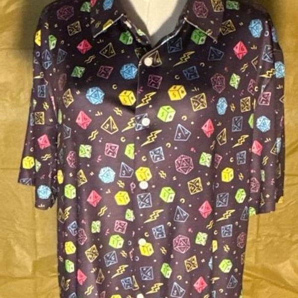 FT Fenteng DND Dice Button Down Shirt Size L RPG Polyhedron Black