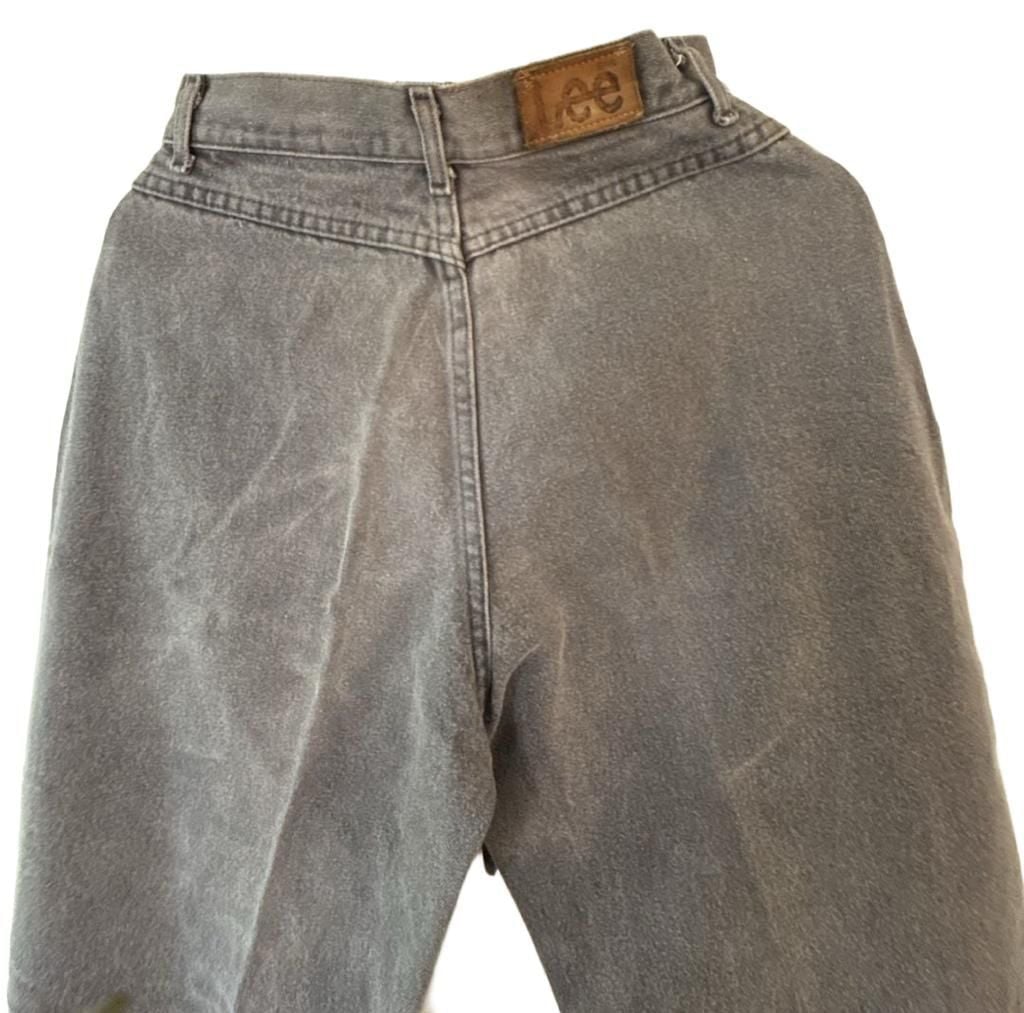 Vintage Made in USA Lee Womens Size 11 High Waist Ankle Zip Mom Jeans Gray Acid Wash 7
