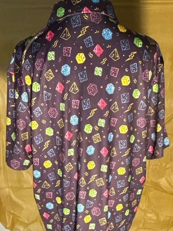 FT Fenteng DND Dice Button Down Shirt Size L RPG Polyhedron Black 3