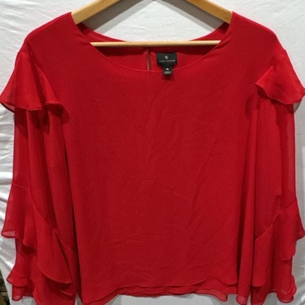 Worthington Blouse Size XL Red Chiffon Layered Ruffle Sleeve Top
E902