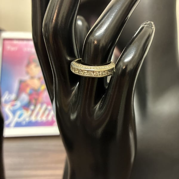 Vintage Y2K CZ Pave Edge Princess Cut Channel Band Ring