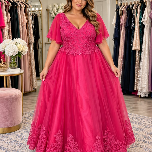 Wear Your Love Fuchsia Pink Lace Tulle Plus Size Prom Formal Evening Gown Size 22w