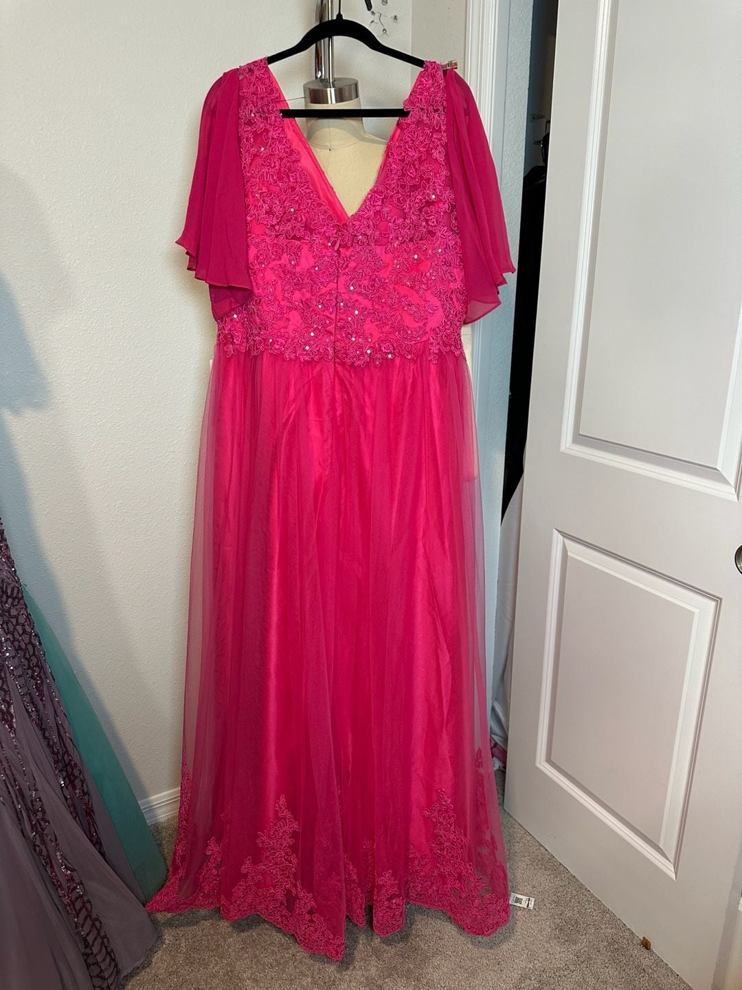 Wear Your Love Fuchsia Pink Lace Tulle Plus Size Prom Formal Evening Gown Size 22w 8
