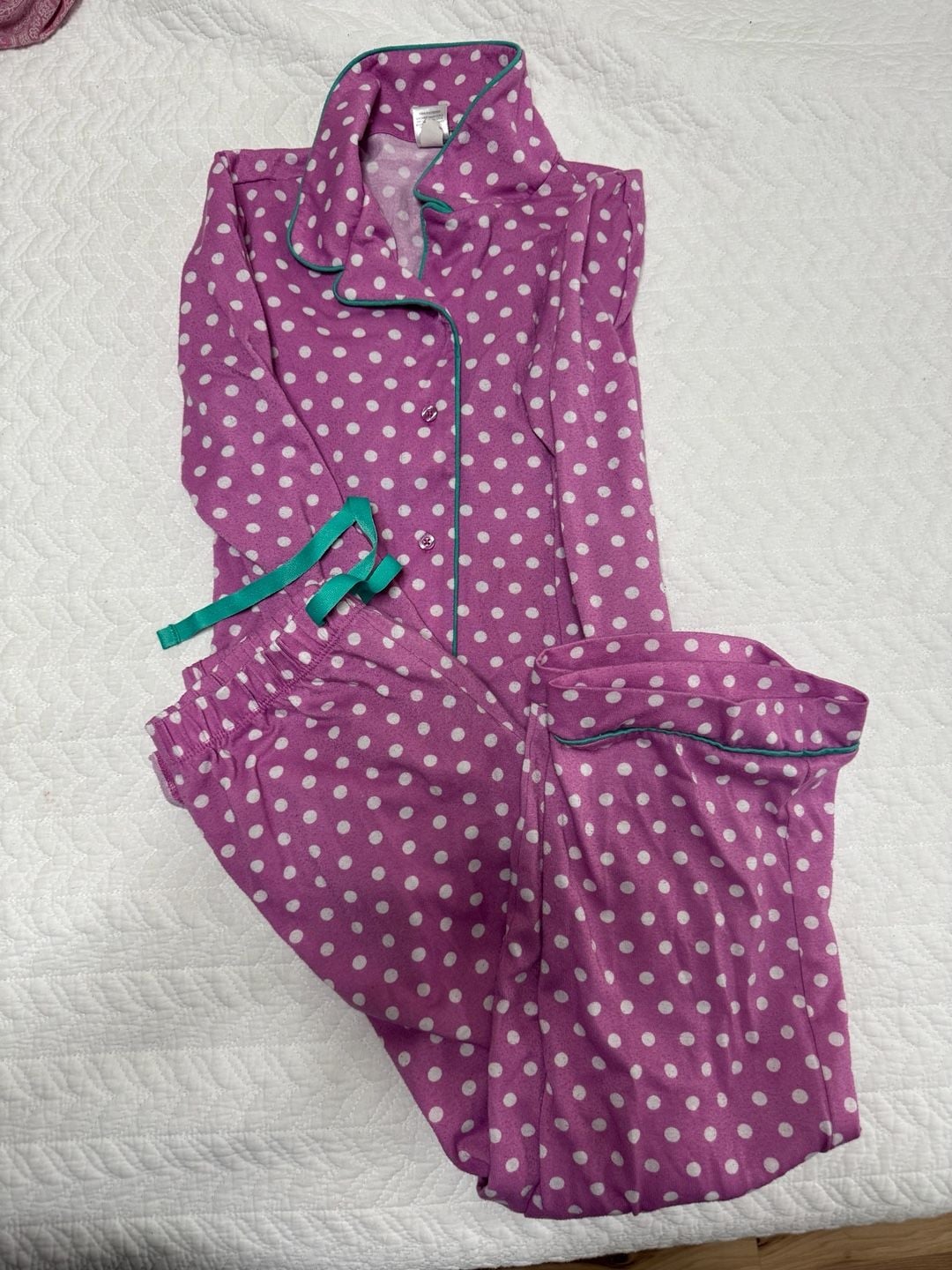GapKids Pajama Set Size 8 Purple Polka Dot Flannel Sleepwear 1