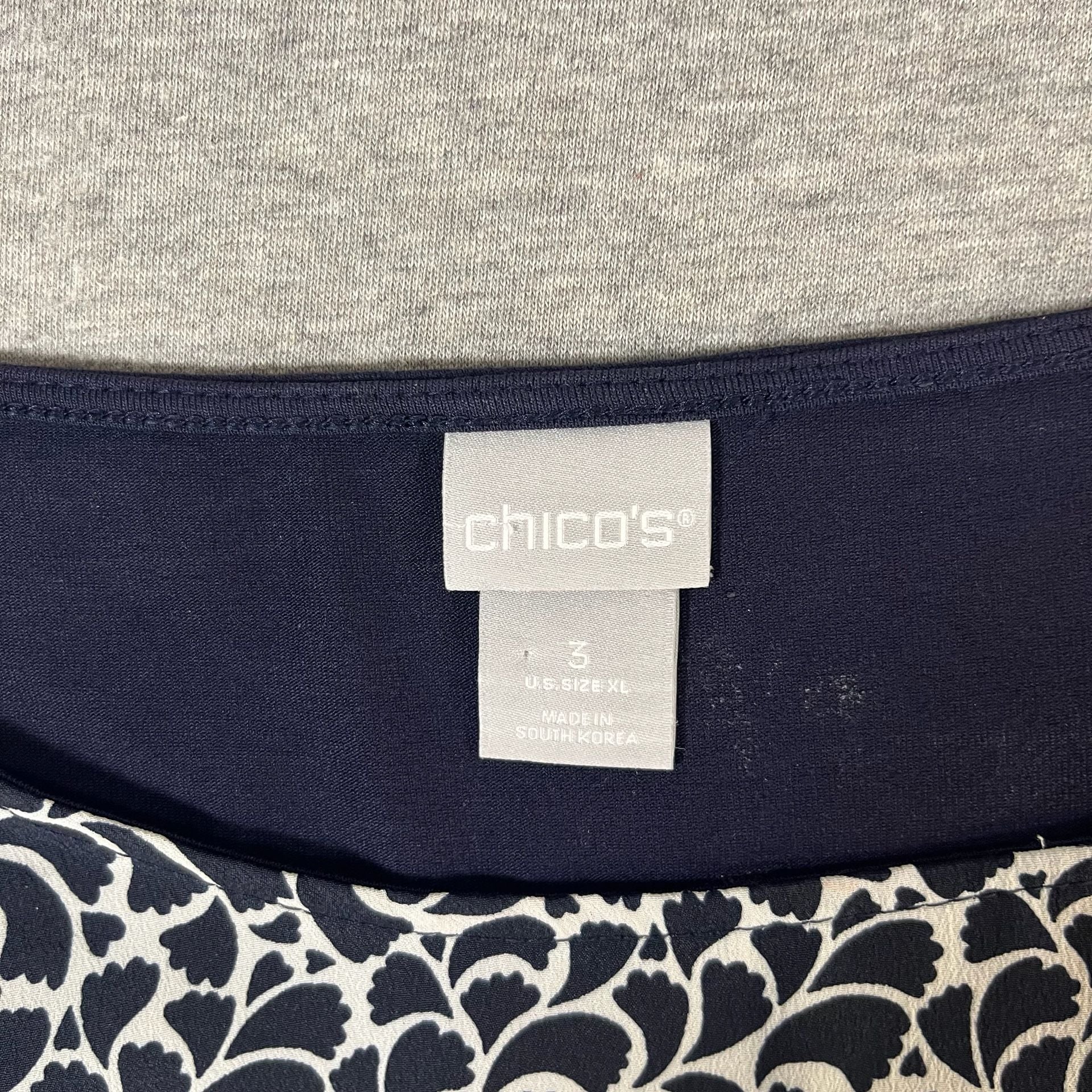 NWT Chico's Navy/White Long Sleeve Patterned Top Blouse Size 3 US Size XL  7
