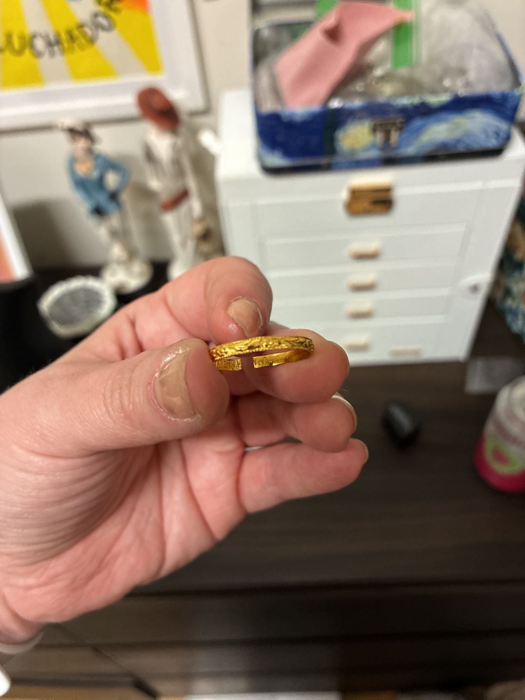 Vintage 1930s Art Deco Floral Engraved Band Ring Gold Electroplated HTP 3