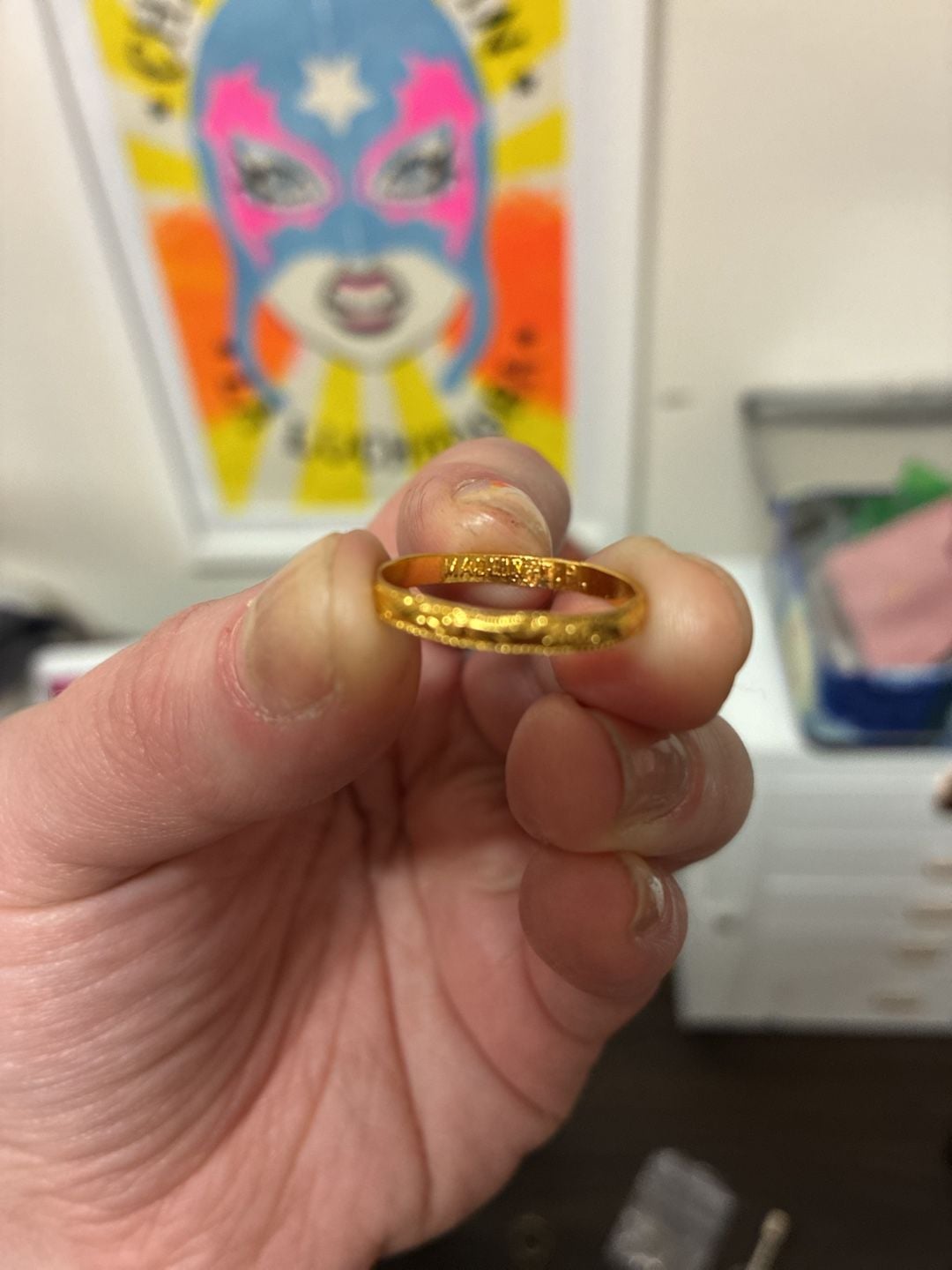 Vintage 1930s Art Deco Floral Engraved Band Ring Gold Electroplated HTP 5