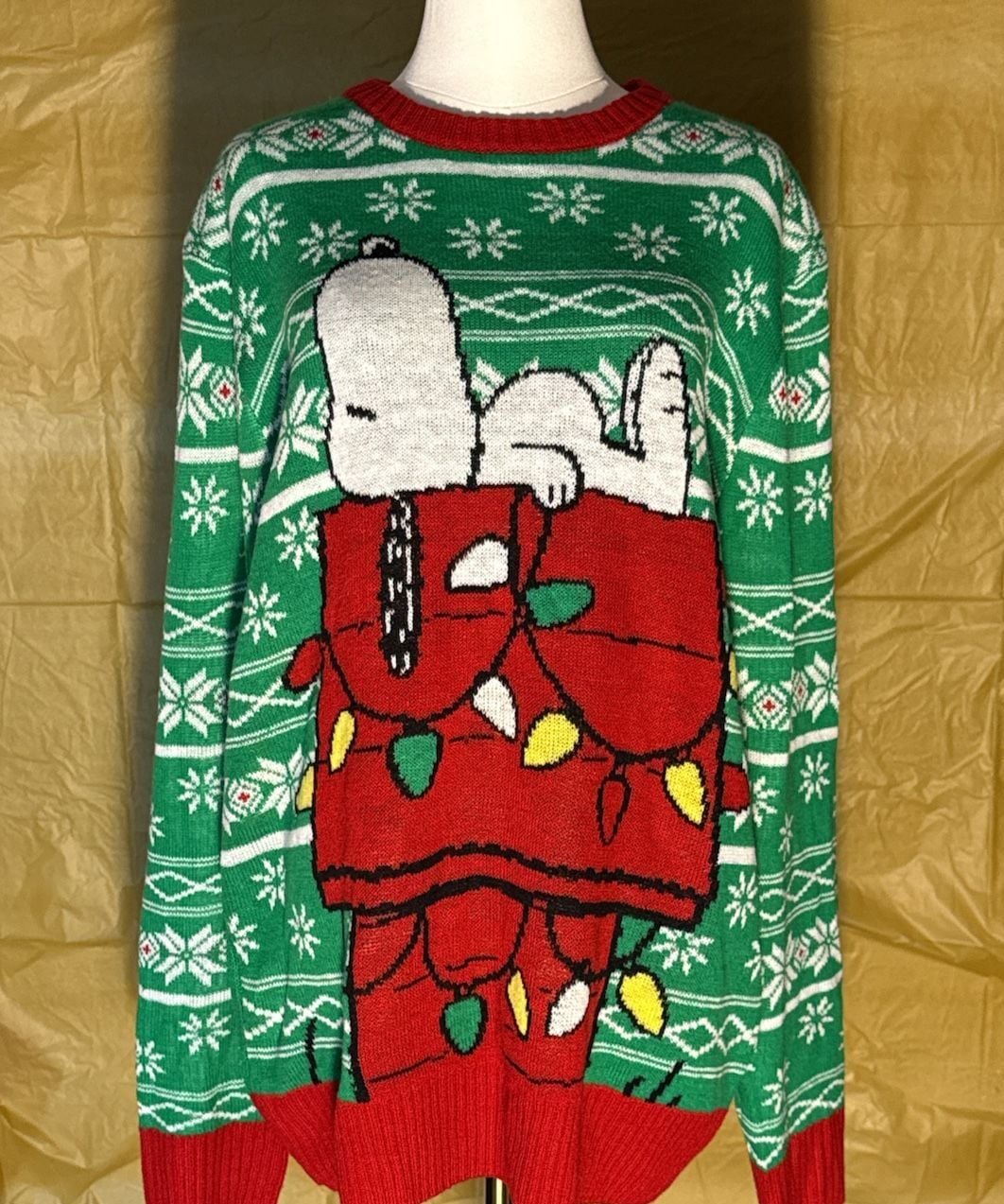 Peanuts Snoopy Christmas Sweater Size L/G (42-44) Green Red Ugly Sweater 2