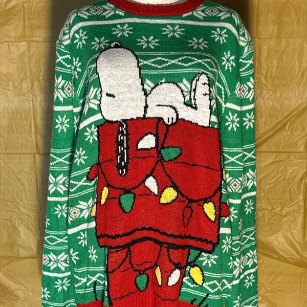Peanuts Snoopy Christmas Sweater Size L/G (42-44) Green Red Ugly Sweater