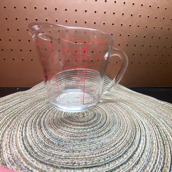 Fire King Glass Measuring Cup Size 4 Cup Clear Red Lettering