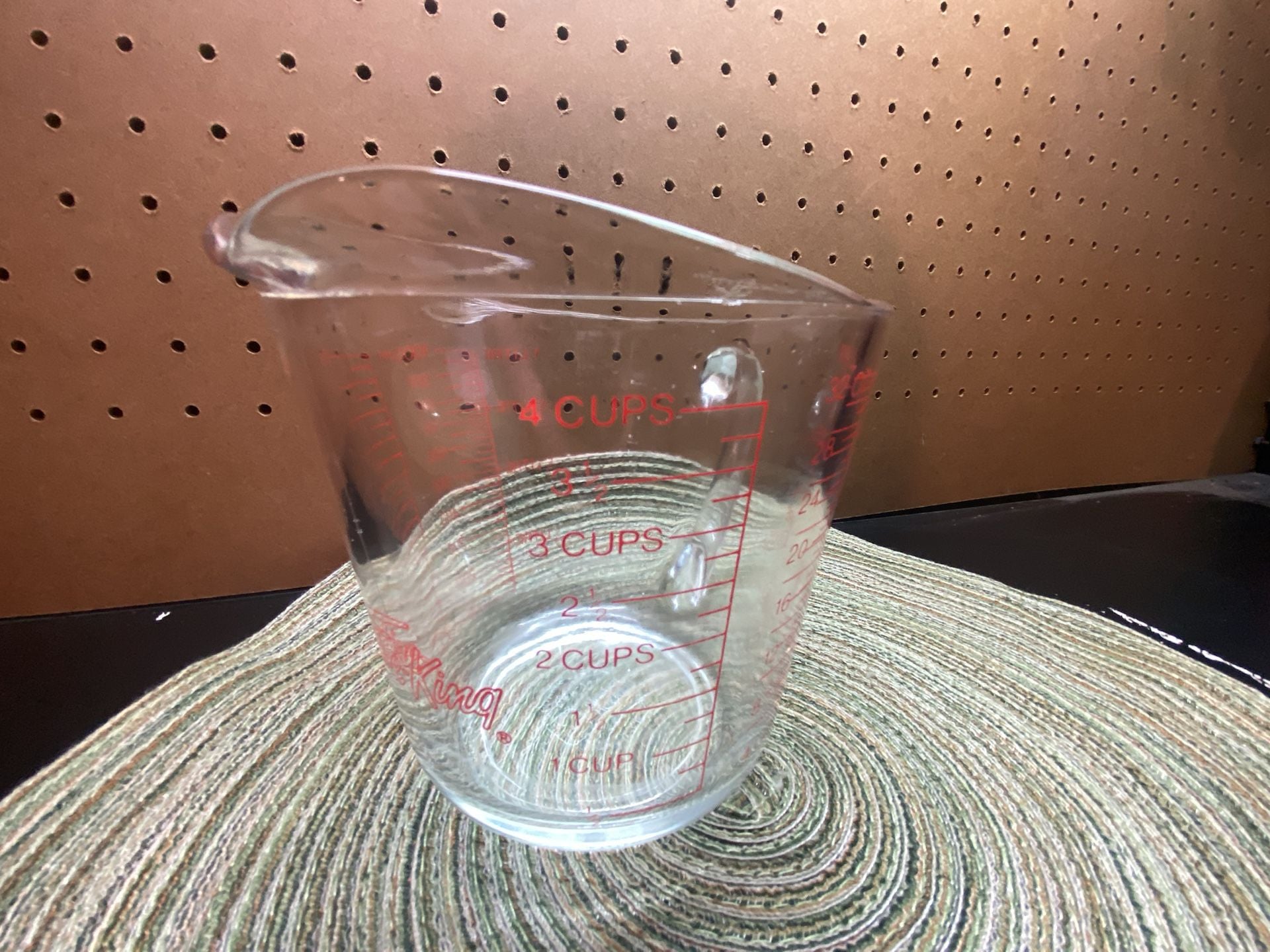Fire King Glass Measuring Cup Size 4 Cup Clear Red Lettering 3