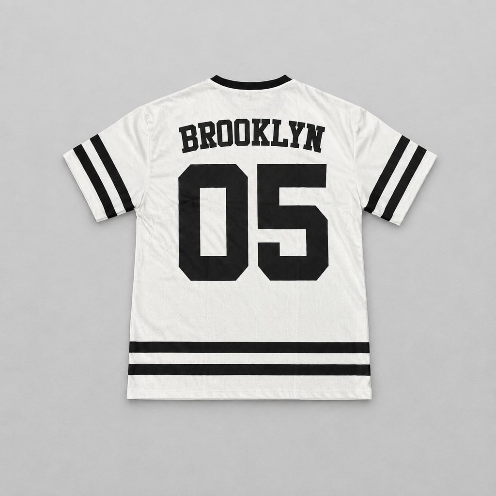 FUBU Brooklyn 05 Jersey Size L White Black Mesh V-Neck 3