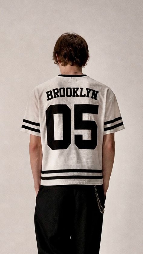 FUBU Brooklyn 05 Jersey Size L White Black Mesh V-Neck 4