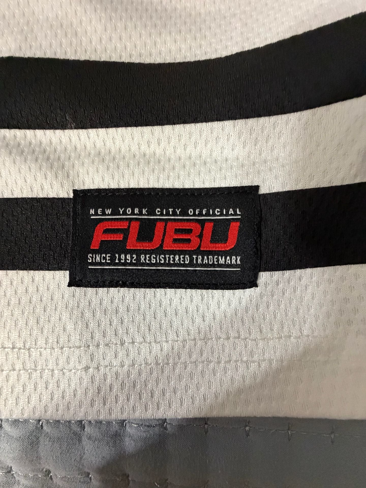 FUBU Brooklyn 05 Jersey Size L White Black Mesh V-Neck 6