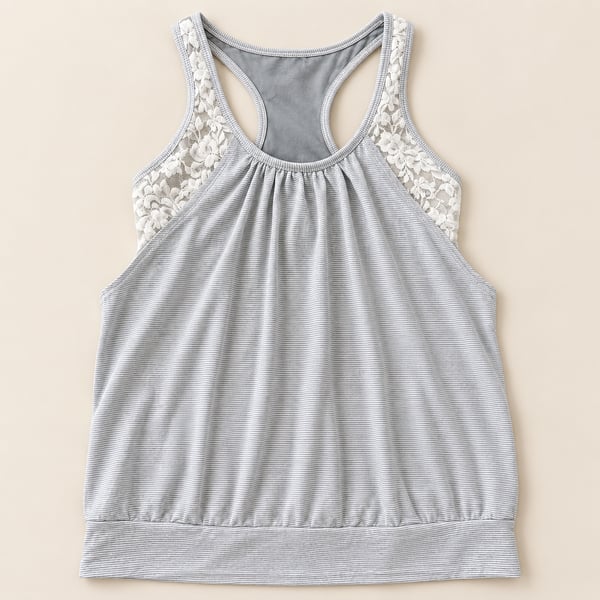 Pure + Good Striped Tank Top White Lace Back L (n1) 