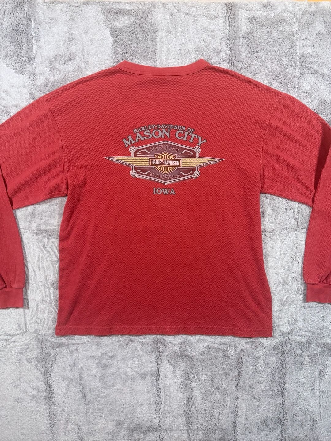 Harley Davidson Long Sleeve Thermal Shirt Red Mason City Iowa 3