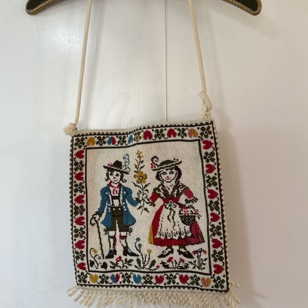 Vintage Tapestry Folk Art Cottagecore Cross Stitch Crossbody Bag Purse Fairycore