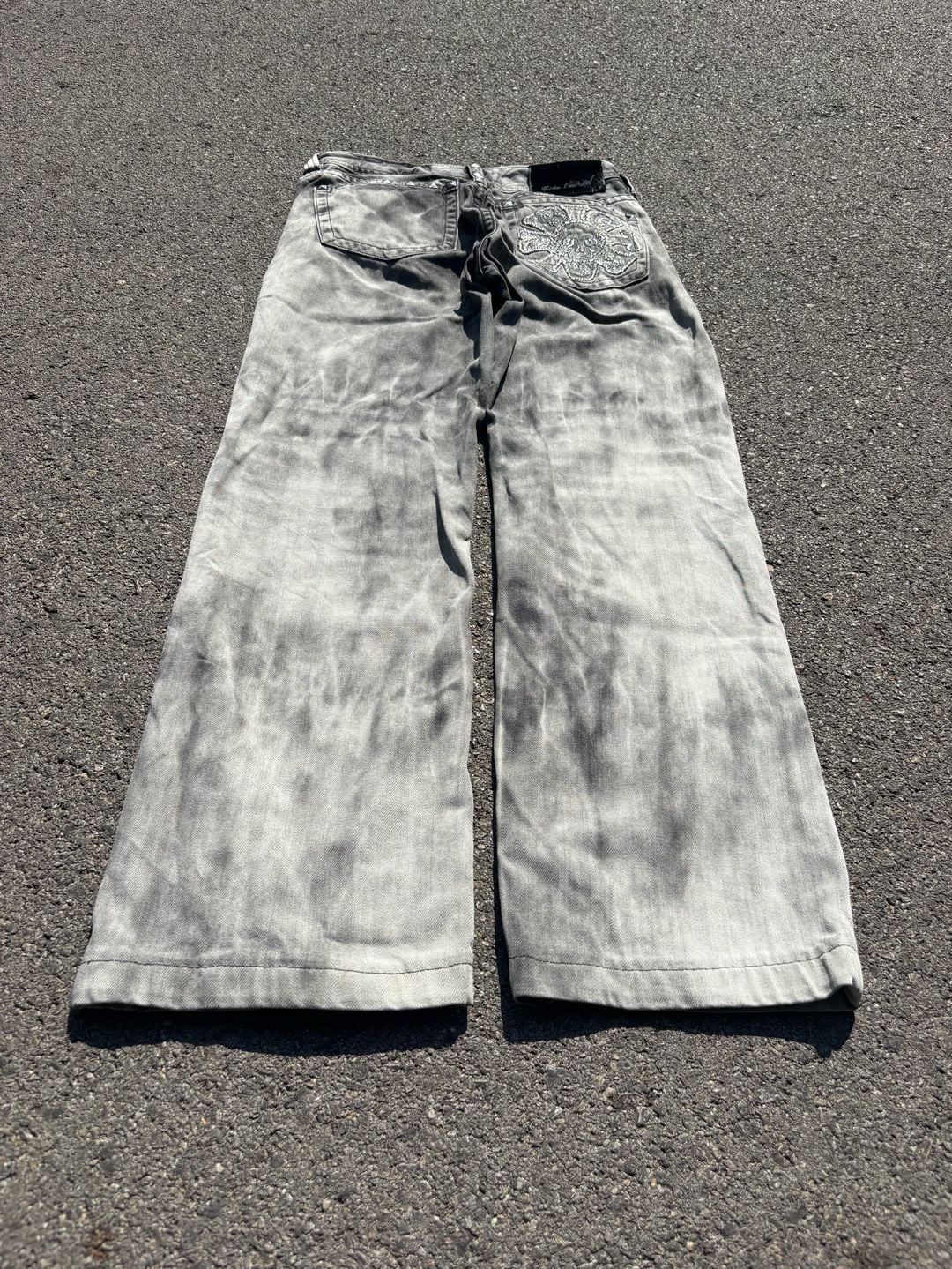 Big Train Jeans Grey Acid Wash Japanese Embroidered Studded Denim Pants 28/30 2
