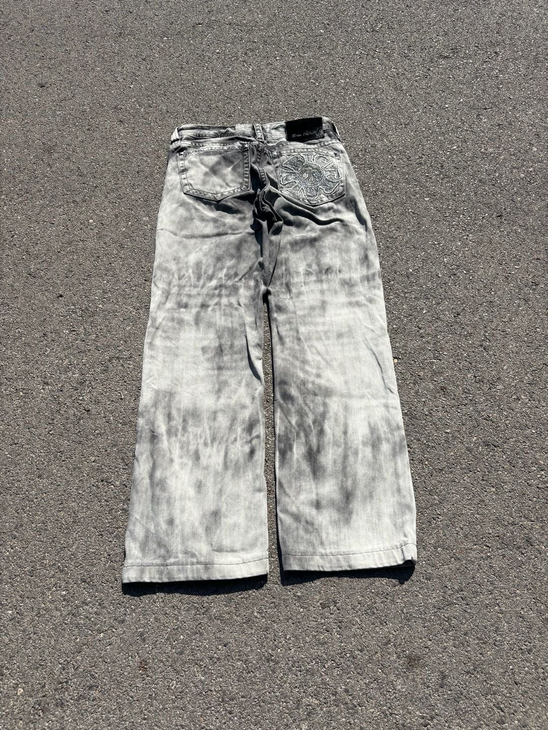 Big Train Jeans Grey Acid Wash Japanese Embroidered Studded Denim Pants 28/30 3