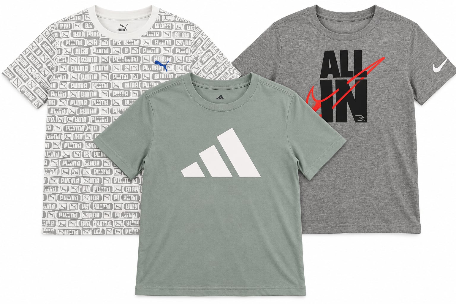 Nike Puma Adidas Boys Active Graphic T-Shirt Bundle Pack 3-Piece 1