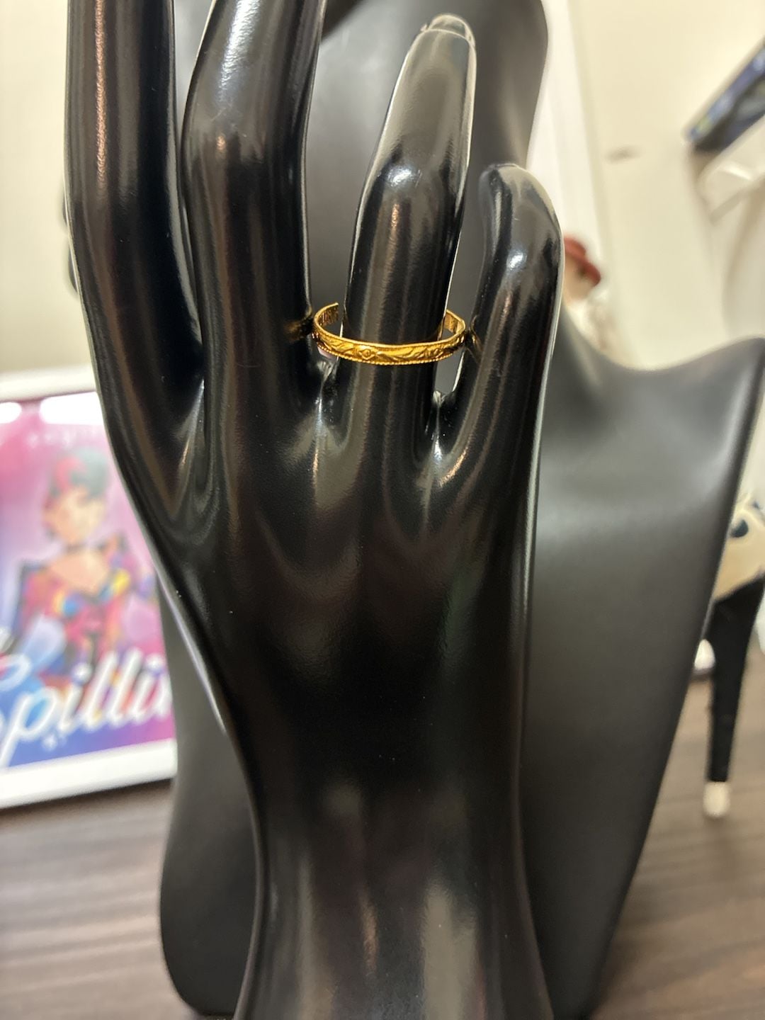 Vintage 1930s Art Deco Floral Engraved Band Ring Gold Electroplated HTP 1
