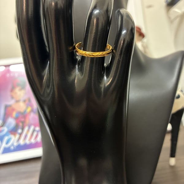 Vintage 1930s Art Deco Floral Engraved Band Ring Gold Electroplated HTP