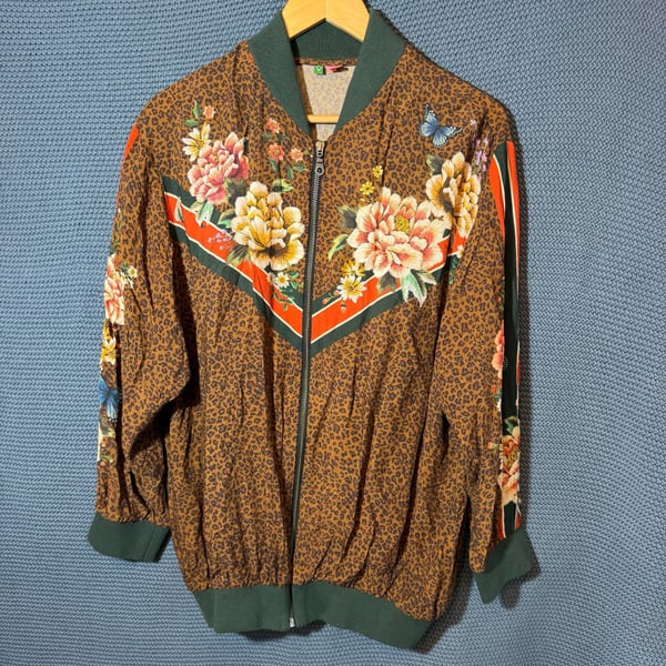 Farm Rio Floral Leopard Oversized Bomber Jacket Size S