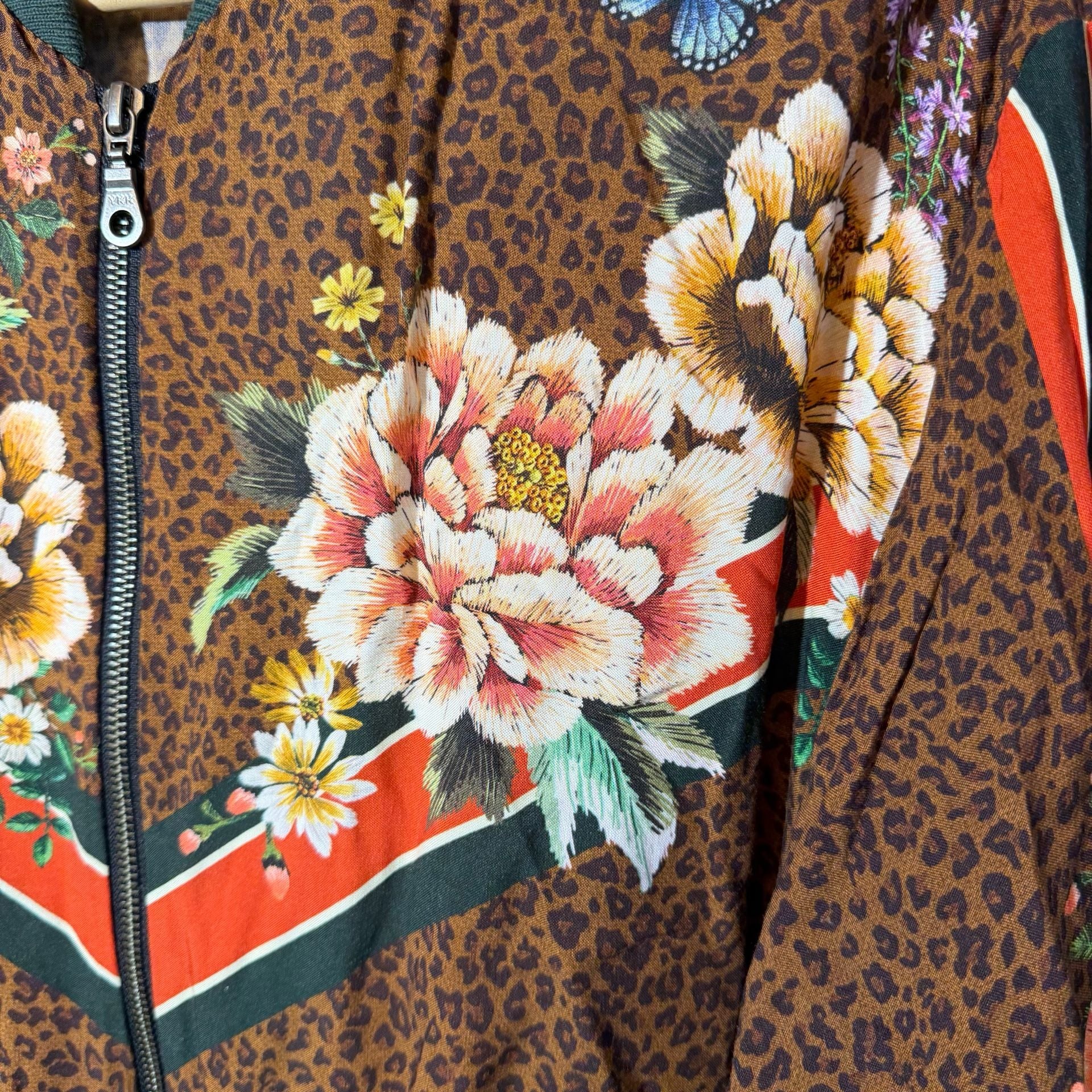 Farm Rio Floral Leopard Oversized Bomber Jacket Size S 3