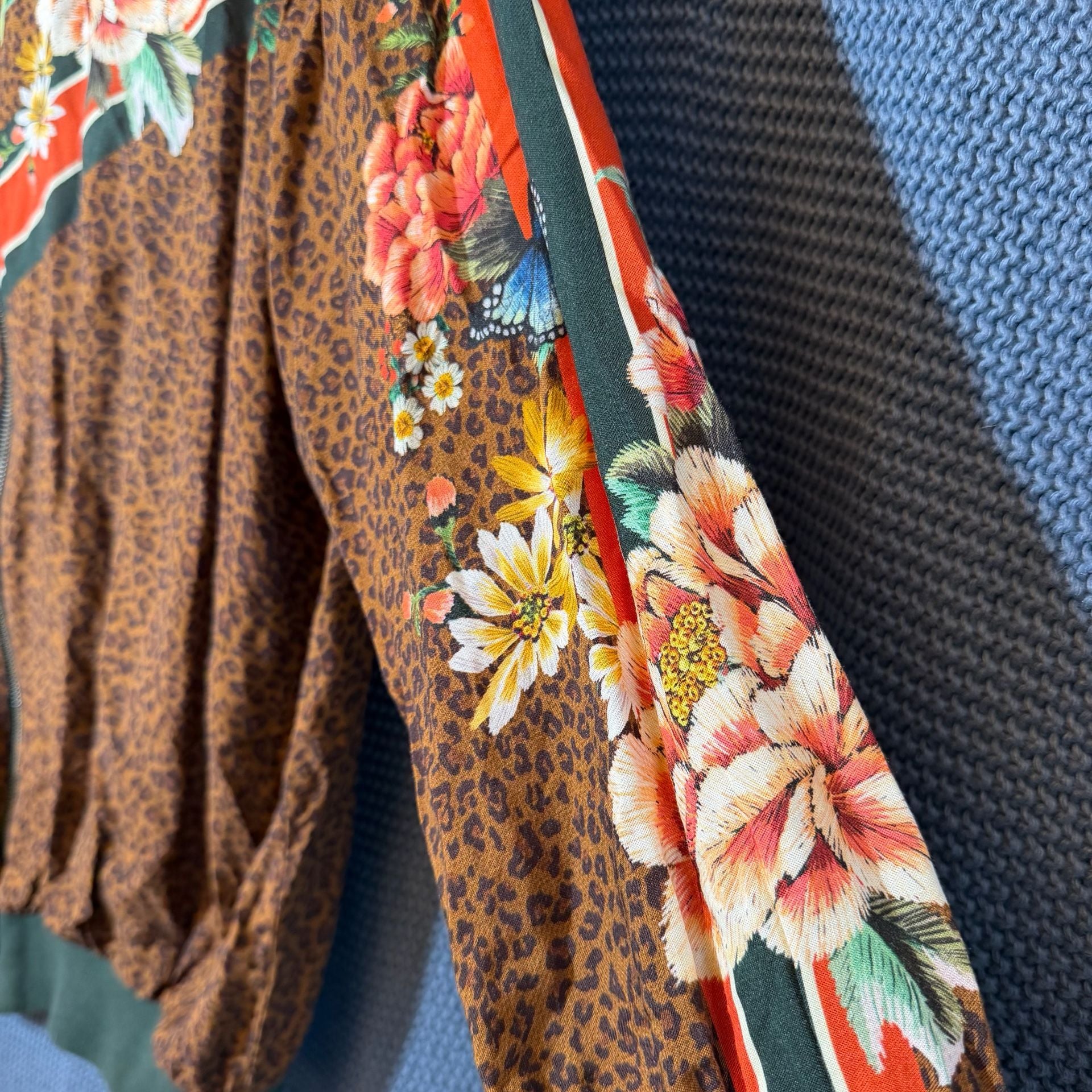Farm Rio Floral Leopard Oversized Bomber Jacket Size S 4