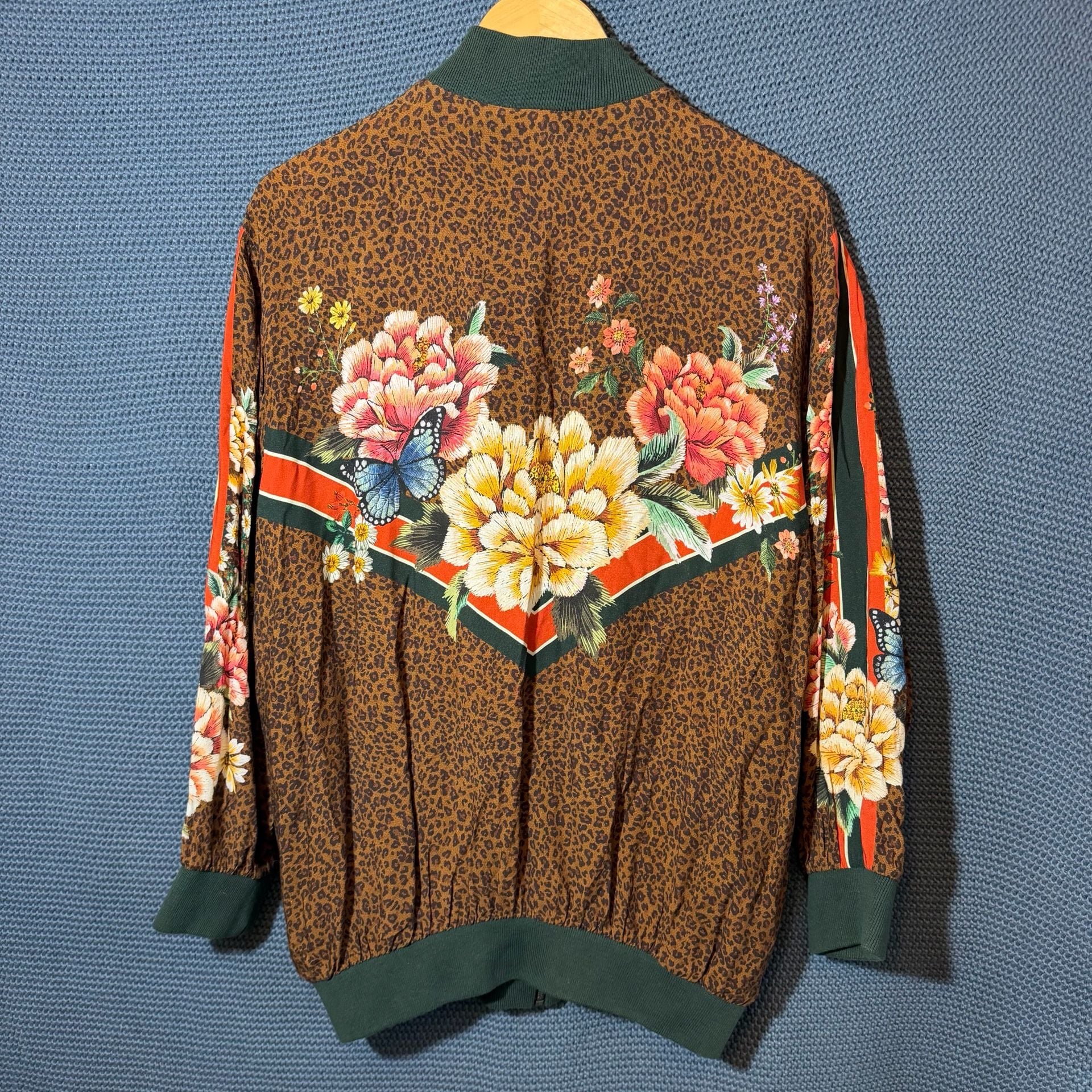 Farm Rio Floral Leopard Oversized Bomber Jacket Size S 7