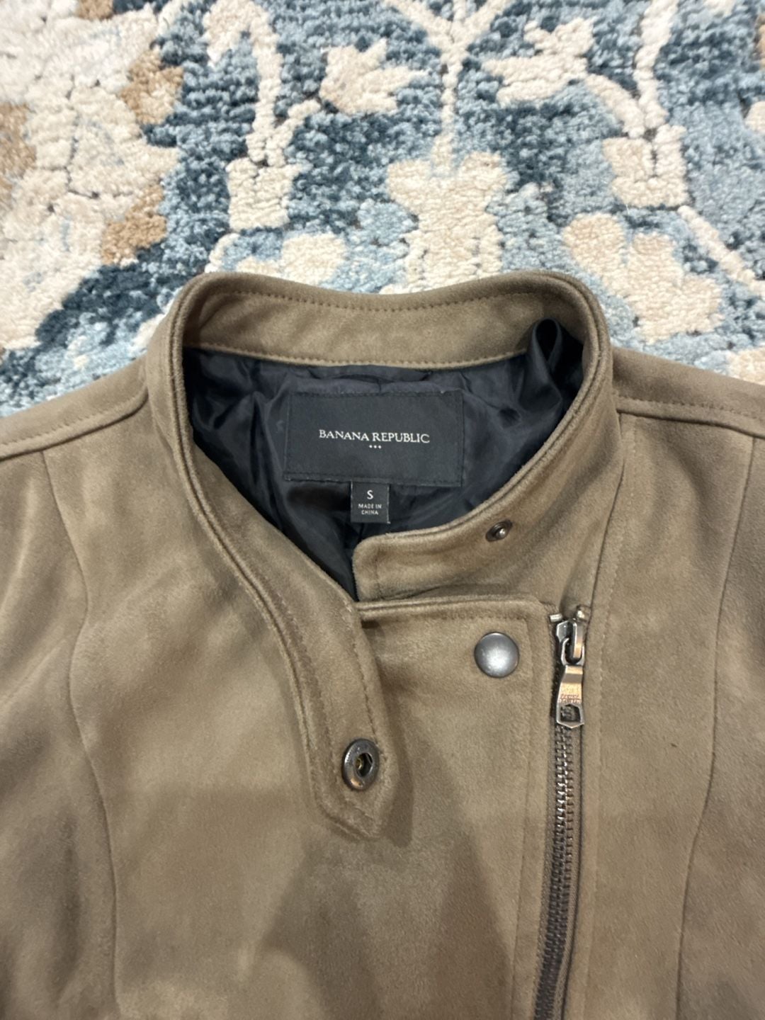 Banana Republic Suede Moto Jacket Size S Olive Green 8