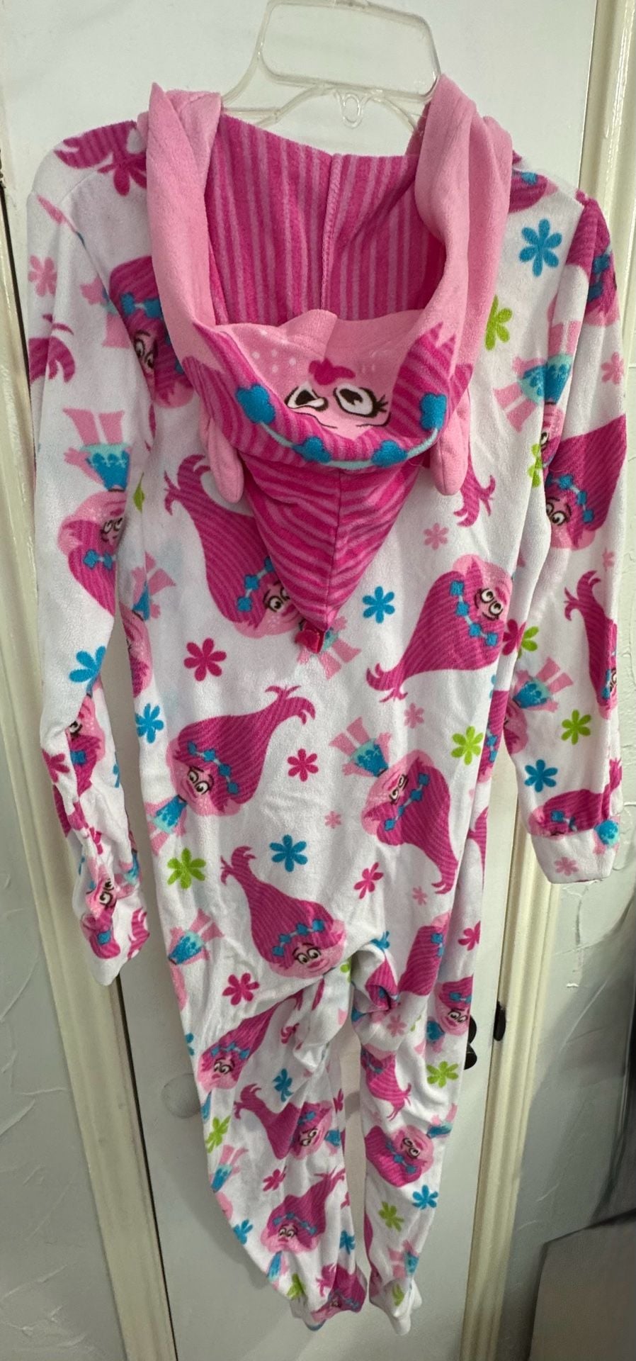 DreamWorks Trolls One Piece Pajama Size L/G Pink Poppy Fleece Hooded 3