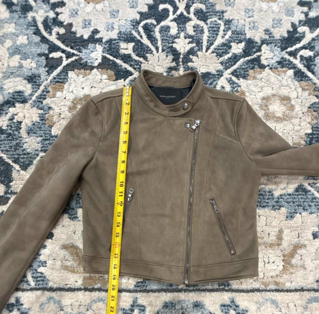 Banana Republic Suede Moto Jacket Size S Olive Green 7