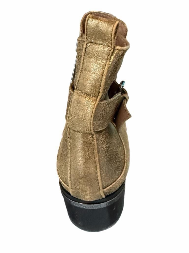 VINTAGE DONALD J PLINER Ankle Boots Size 8.5M Gold Leather Zip Block Heel 4